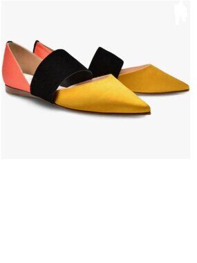 FOWT Orange and Yellow Pointed Toe D'Orsay Flats Slip On with A Band Shoes